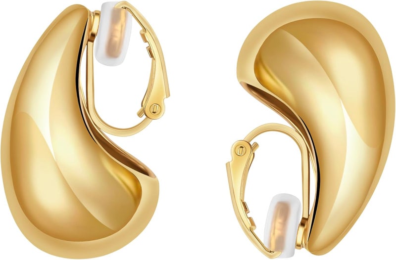 AllenCOCO Clip on Earrings Women, 14K Gold Hoop Clip-On Earrings for Women, Hypoallergenic Non Pierced Croissant Earrings - Image 1